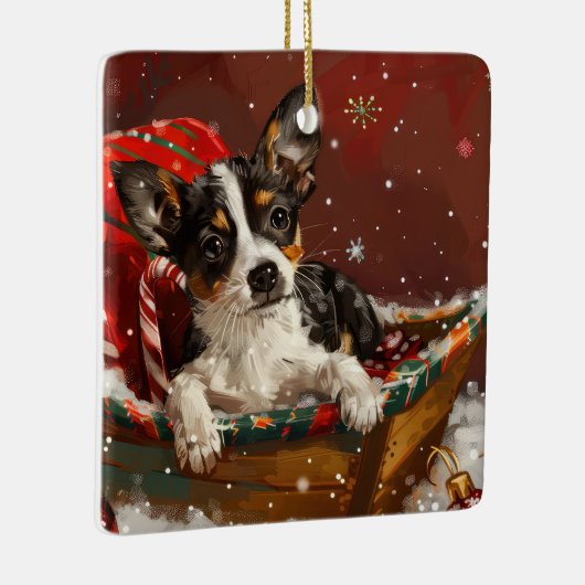 Rat Terrier Hond Kerstfeest Keramisch Ornament (Rechts)