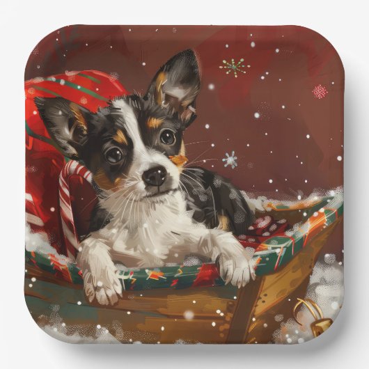 Rat Terrier Hond Kerstfeest Papieren Bordje (Voorkant)