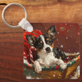 Rat Terrier Hond Kerstfeest Sleutelhanger (Voorkant)