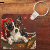 Rat Terrier Hond Kerstfeest Sleutelhanger (Achterkant)