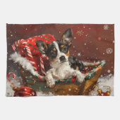 Rat Terrier Hond Kerstfeest Theedoek (Horizontaal)