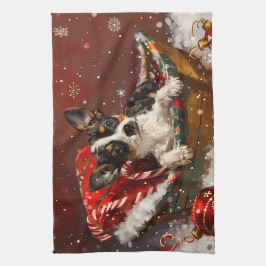 Rat Terrier Hond Kerstfeest Theedoek (Verticaal)