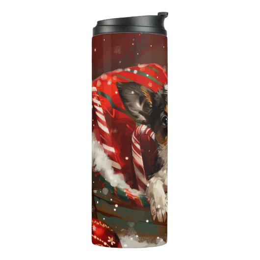 Rat Terrier Hond Kerstfeest Thermosbeker (Gedraaid links)