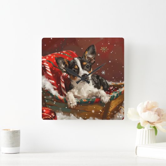 Rat Terrier Hond Kerstfeest Vierkante Klok (Huis)