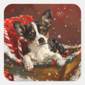 Rat Terrier Hond Kerstfeest Vierkante Sticker (Voorkant)