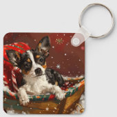 Rat Terrier hond Kerstmis Festief Sleutelhanger (Achterkant)