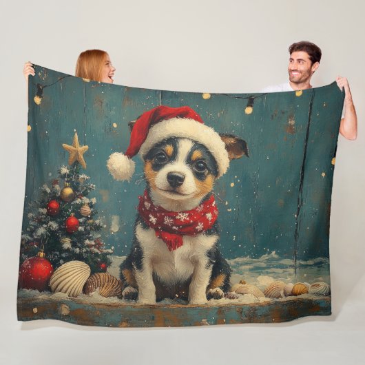 Rat Terrier Hond Kerstmis Vintage Strand Fleece Deken (In situ)