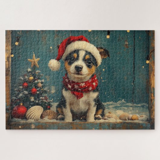 Rat Terrier Hond Kerstmis Vintage Strand Legpuzzel (Horizontaal)