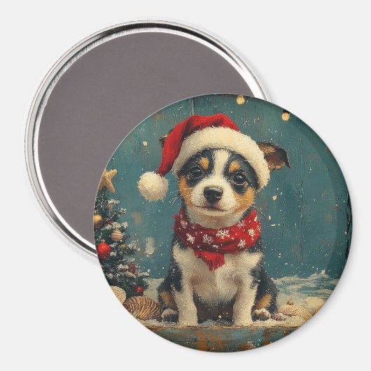 Rat Terrier Hond Kerstmis Vintage Strand Magneet (Voorkant / Achterkant)