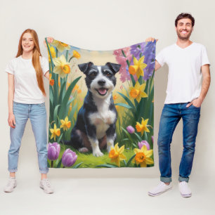 Rat Terrier-hond lente bloemen schilderij Fleece Deken