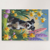 Rat Terrier-hond lente bloemen schilderij Legpuzzel (Horizontaal)