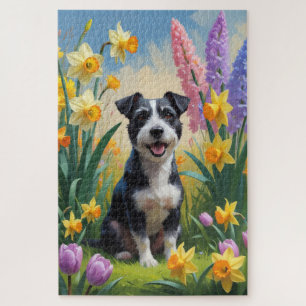 Rat Terrier-hond lente bloemen schilderij Legpuzzel