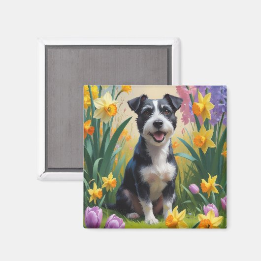 Rat Terrier-hond lente bloemen schilderij Magneet (Voorkant / Achterkant)