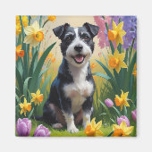 Rat Terrier-hond lente bloemen schilderij Magneet (Voorkant)