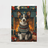 Rat Terriër Hond Met Kerstcadeaus Open haard Kaart (Voorkant)