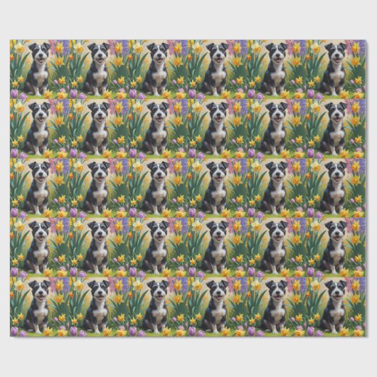 Rat Terrier Hond Spring Bloemen Schilderen Cadeaupapier (Vlak)