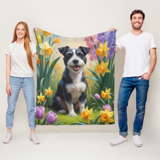Rat Terrier Hond Spring Bloemen Schilderen Fleece Deken (In situ)