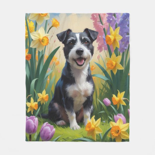 Rat Terrier Hond Spring Bloemen Schilderen Fleece Deken (Voorkant)