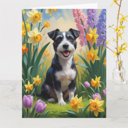 Rat Terrier Hond Spring Bloemen Schilderen Kaart (Gele Bloem)