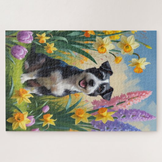 Rat Terrier Hond Spring Bloemen Schilderen Legpuzzel (Horizontaal)
