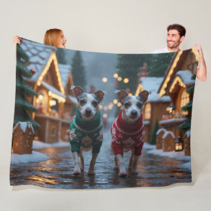 Rat Terrier Honden Kerst Sneeuw Vakantie Fleece Deken