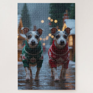 Rat Terrier Honden Kerst Sneeuw Vakantie Legpuzzel