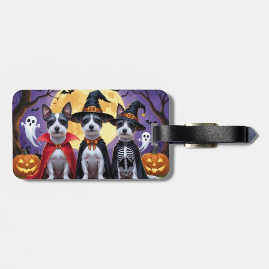 Rat Terrier Honden Pompoen Halloween Grappig Bagagelabel (Achterkant horizontaal)
