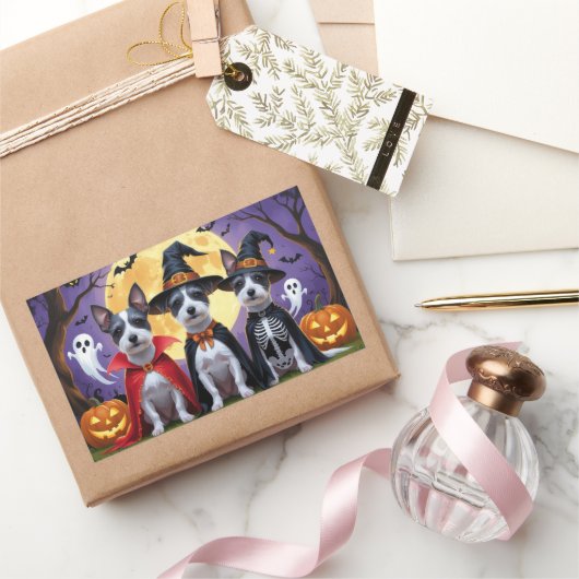 Rat Terrier Honden Pompoen Halloween Grappig Rechthoekige Sticker (Geschenken)