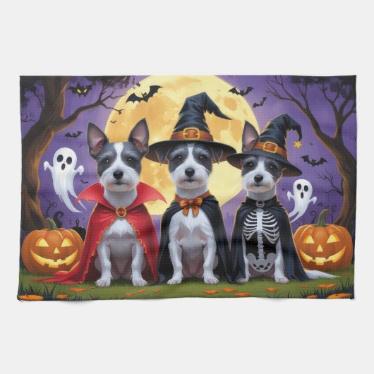 Rat Terrier Honden Pompoen Halloween Grappig Theedoek (Horizontaal)