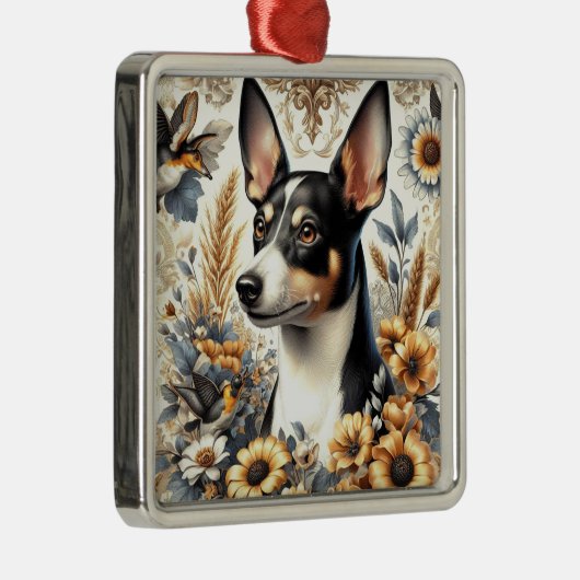 Rat Terrier Illustratie Metalen Ornament (Rechts)