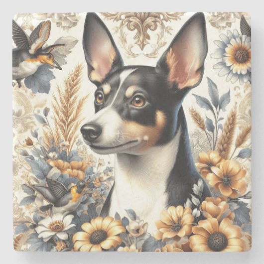 Rat Terrier Illustratie Stenen Onderzetter (Voorkant)