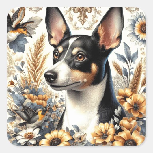 Rat Terrier Illustratie Vierkante Sticker (Voorkant)