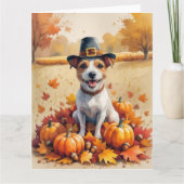 Rat Terrier in Herfstbladeren Thanksgiving Kunst Kaart (Voorkant)