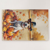 Rat Terrier in Herfstbladeren Thanksgiving Kunst Legpuzzel (Horizontaal)
