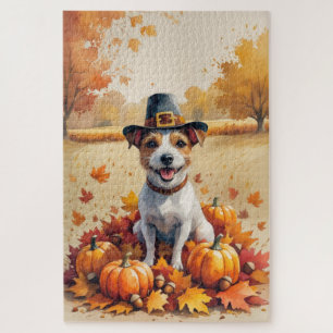 Rat Terrier in Herfstbladeren Thanksgiving Kunst Legpuzzel