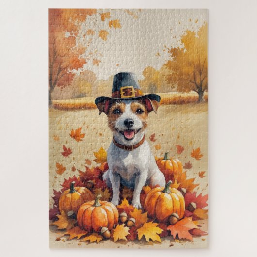 Rat Terrier in Herfstbladeren Thanksgiving Kunst Legpuzzel (Verticaal)