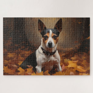 Rat Terrier in herfstbladeren val inspireert Legpuzzel
