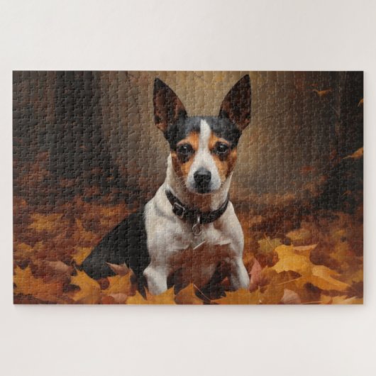 Rat Terrier in herfstbladeren val inspireert Legpuzzel (Horizontaal)