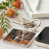 Rat Terrier in herfstbladeren val inspireert Sleutelhanger (Voorkant Rechts)