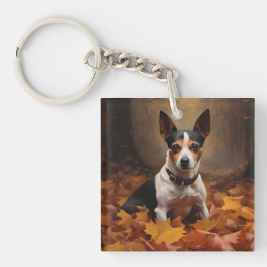 Rat Terrier in herfstbladeren val inspireert Sleutelhanger (Voorkant)