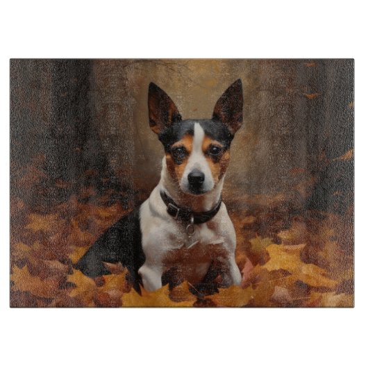 Rat Terrier in herfstbladeren val inspireert Snijplank (Voorkant)