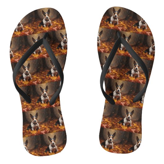 Rat Terrier in herfstbladeren val inspireert Teenslippers (Voetbed)