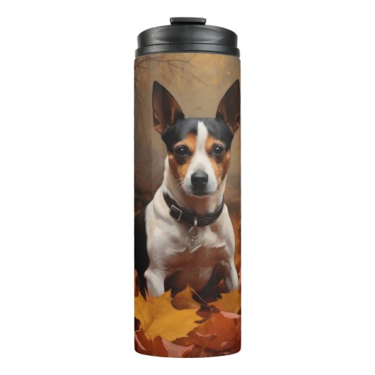Rat Terrier in herfstbladeren val inspireert Thermosbeker (Voorkant)