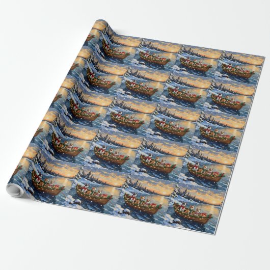 Rat Terrier Kerstboot Vakantie Cadeaupapier (Uitgerold)