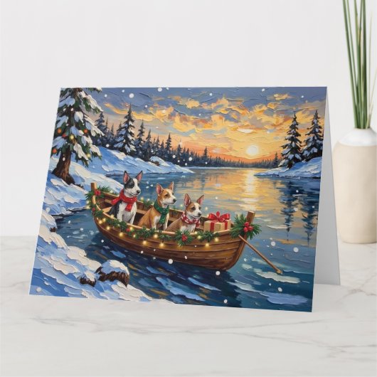 Rat Terrier Kerstboot Vakantie Kaart (Voorkant)