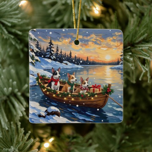 Rat Terrier Kerstboot Vakantie Keramisch Ornament (Boom)