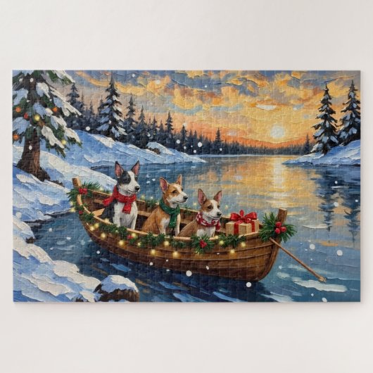 Rat Terrier Kerstboot Vakantie Legpuzzel (Horizontaal)