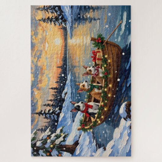 Rat Terrier Kerstboot Vakantie Legpuzzel (Verticaal)