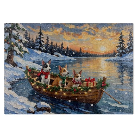 Rat Terrier Kerstboot Vakantie Snijplank (Voorkant)