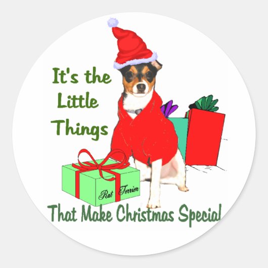 Rat Terrier-kerstcadeautjes Ronde Sticker (Voorkant)